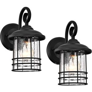 MICSIU Textured Black Outdoor Wall Light 2 Pack, 10 Inch Exterior Wall Lantern Lights with E26 Based Socket Clear Seedy Glass Exterior Wall Lights for House, Entryway, Home, Patio, Garage, Doorway