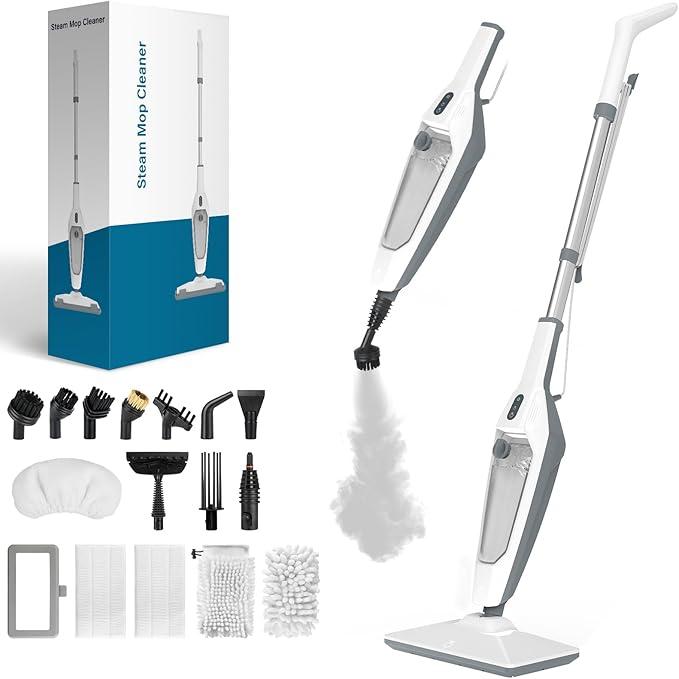 Steam Mop for Floor Cleaning, 12 in 1 Handheld Steam Cleaner for Home, Floor Steamer for Hardwood Windows Tile Laminate Shutter & Clothes with Attachments (Grey)