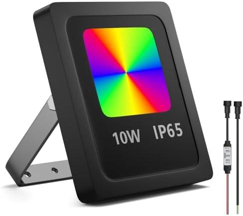 SQEDT WS2811 RGB Flood Lights,Color Changing Flood Light,10/20W Smart WS2812 Floodlights Low Voltage Outdoor Landscape Lighting with Mini Controller for Halloween Christmas Holidays Decoration (10W)