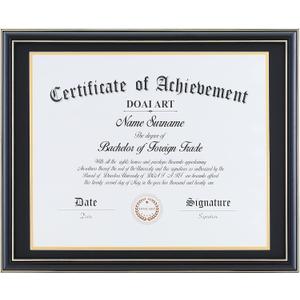 DOAI ART Diploma Frame 14 x 17 with Mat Black Solid Wood Display Document/Certificate 16x20 without Mat and Picture 17x14 with Black Over Gold Mat | Wall Hangers,HD Glass,Mahogany