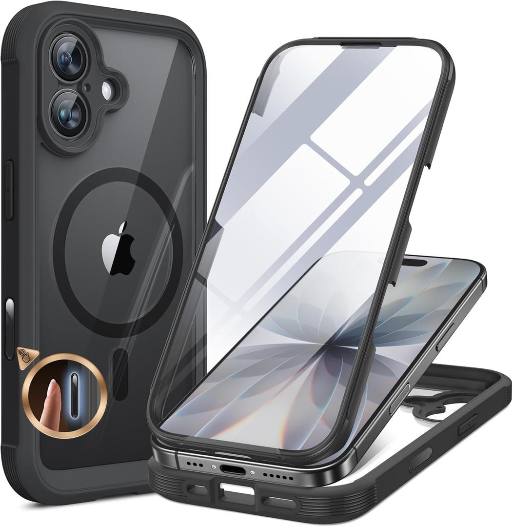 Miracase for iPhone 17 Case 6.3'', Full-Body Bumper Military Drop Protection Outdoor Phone case with Built-in Glass Screen &Camera Control, Easy Installation, No Gap, Compatible with MagSafe, Black