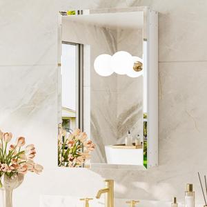 TokeShimi 14 x 24 Medicine Cabinet with Mirror, Assembly Required, White Recessed Bathroom Medicine Cabinet with Tempered Beveled Mirror, Stepless Adjustable Shelves, DTC Hinge