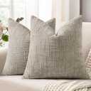decorUhome Light Brown Chenille Throw Pillow Covers 18x18 Set of 2 Textured Soft Cozy Slubby Couch Pillow Covers Modern Farmhouse Boho Decorative Pillow Cases for Bed Sofa Living Room