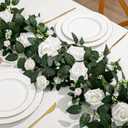 2 Pack 11.2 Ft Artificial Flower Garland with White Roses, Realistic Fake Greenery Vines with 17 Roses Flowers for Wedding Table Centerpieces Arch Party Ceremony Backdrop Decor(White)