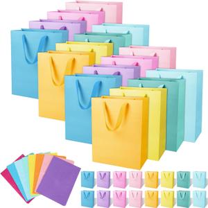MIMIND 16 Pack 13 x 10 x 4 Inch Large Size Pastel Rainbow Gift Bags with Handles Colorful Paper Gift Bags with 32 Tissue Paper Sheets for Birthday Baby Shower Wedding Shopping, 8 Pastel Rainbow Colors