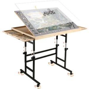 ALL4JIG 1500 Piece Puzzle Table with Legs, 24.53"x33.19"Adjustable Puzzle Table, 3-Tilting-Angle Portable Wooden Puzzle Board with 4 Drawers&Cover,Drafting&Laptop Table for Couch,for Bricks Building, Medium-1500
