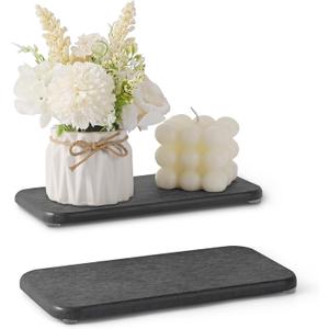 2PCS Water Absorbing Stone Tray, Natural Diatomaceous Earth Stone Sink Mat, Quick Dry Dish Soap Dispenser Sponge Holder, Dark Gray