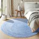 Asrug Faux Jute Round Rug Area Rug Washable Non-Slip Circle Rug Soft Plush Touch Circle Rugs Round for Kitchen Bathroom Living Bedroom Nursery, Carpet Low Pile 4ft /48 inch/122 cm Blue