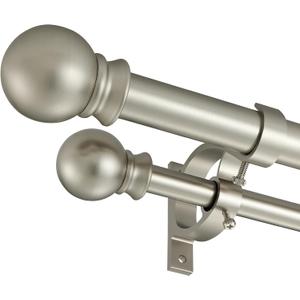 Brushed Nickel Double Curtain Rods 72-144 Inch,1’’Front and 5/8’’Back Double Drapery Rod with Small Round Ball and Aluminum Brackets, Adjustable Dual Window Rod for Sheer/Blackout Curtains