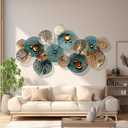 edaknez Metal Wall Decor for Living Room, Metal Flower Wall Art, 3D Stacked Leaves Wall Art Decor, Modern Lotus Flower Hanging Wall Decor (C 50 inch x 26 inch)