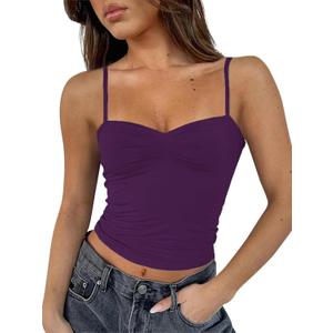 Going Out Tops for Women - Sexy Crop Tank Top Double Lined Spaghetti Strap Trendy (Small, Dark Purple)