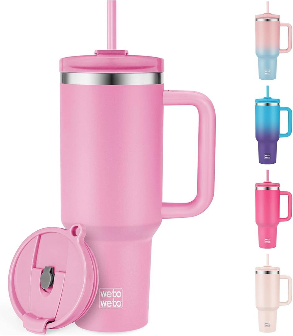 WETOWETO 40oz Tumbler with Handle and Lid | 100% Leakproof Insulated Stainless Steel Travel Mug | Keeps Cold 34Hrs/Hot 10Hrs | Dishwasher Safe, Fits Car Cup Holder (Lilac Color)