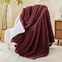 INFIIXSO Sherpa Throw Blanket for Couch - Super Soft & Warm Striped Fleece Blanket, Cozy Plush Fluffy Blanket All Season Use (Burgundy, 60x80 Inches)