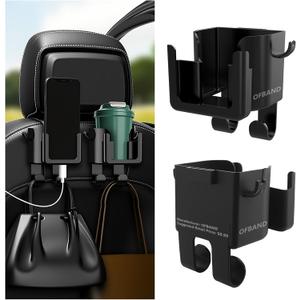 OFBAND 2PCS Multifunctional Car Cup Holder + Car Phone Holder + Car Purse Hook,Hanging Back Seat Car Organizer with Headrest Hooks,Universal Car Organizer Car Accessories Interior