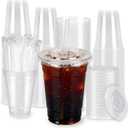100 Pack 16oz Clear Plastic Cups with Lids and Straws, Leak-Proof Disposable Iced Coffee Cups, BPA-Free Recyclable PET To-Go Cups for Smoothies & Cold Drinks
