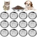 kathson Shallow Stainless Steel Cat Bowls 12 Pcs Whisker Fatigue Cat Dishes Flat Dog Feeding Saucers Pet Food and Water Plate Set for Kitten Puppy and Other Small Animals (7.00 Inch Dia)