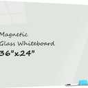 Magnetic Glass Dry Erase Whiteboard, 36 x 24 Inches Frameless Glass White Board Wall Mounted for Office, Classroom, and Home, (3' x 2')