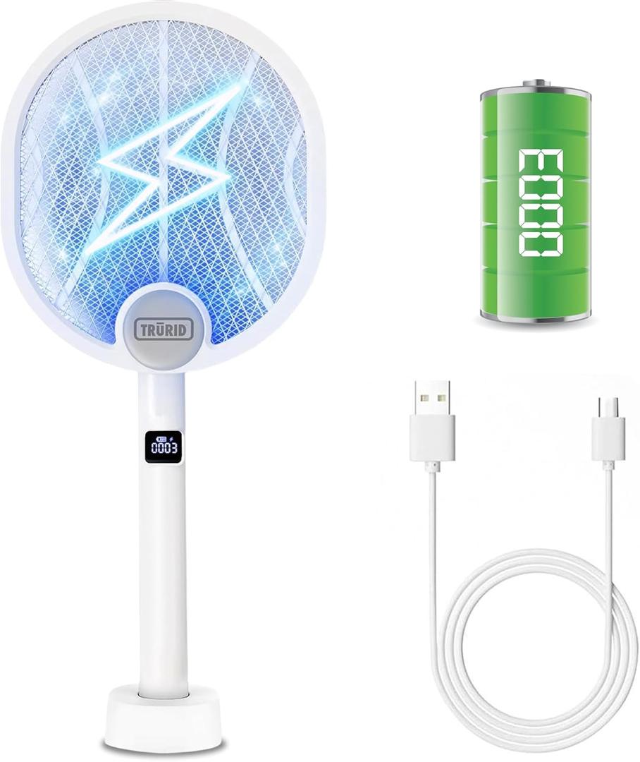 Fly Swatter and Bug Zapper 2-in-1 - Rechargeable Mosquito Zapper with Kill Counter, High-Voltage Fly Killer and UV Light Mosquito Trap for Indoor and Outdoor Pest Control