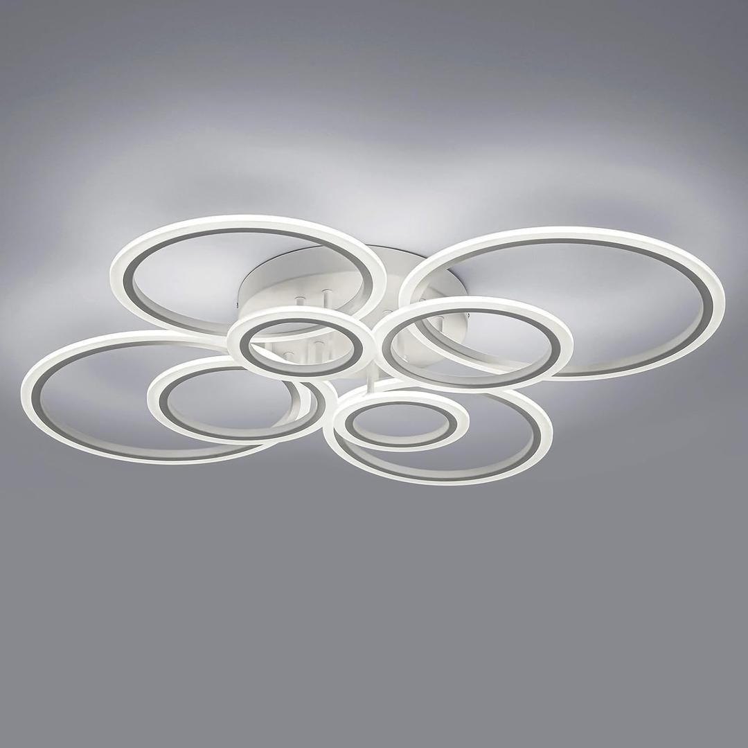 Vikaey Modern LED Flush Mount Ceiling Light, 8 Rings White Close to Ceiling Light Fixtures, Living Room Lighting Ceiling Lamp for Dining Room, Bedroom, Kitchen, 4000K Not Dimmable