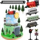 Hooqict 12Pcs Train Cake Topper Birthday Party Decorations Train Cake Decorations Set with Mini Railroad Track, Traffic Light, Railroad Crossing Sign Cake Toppers for Kids Boys Birthday Party Supplies