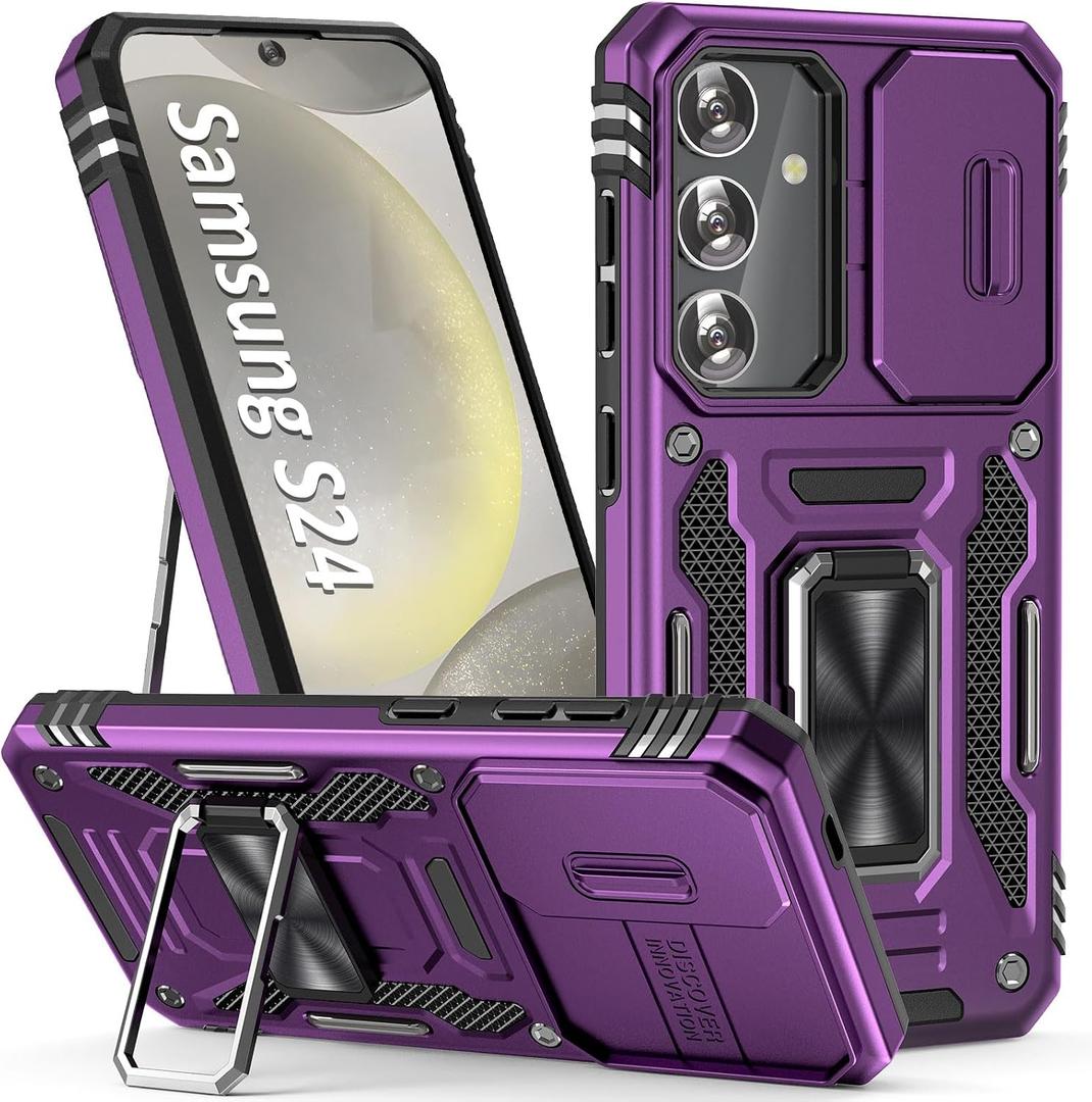 Case for S24 Case S24 Phone Case with Kick Stand Ring, with Camera Cover, fit Magnetic Car Mount, for Samsung Galaxy S24 (Purple)