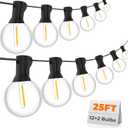 25FT G40 LED String Lights with 12 Plastic Edison Bulbs(2 Spare), Outdoor/Indoor Waterproof Lights for Patio, Garden, Wedding, Party, Festival Decoration