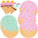 DYLIVeS 48 Pcs Ice Cream Birthday Party Plates and Napkins Kit, Ice Cream Theme Tableware Set Snow Cones Party Table Decorations Supplies, Disposable 9'' and 7'' Paper Plates, Napkins, Serves 16