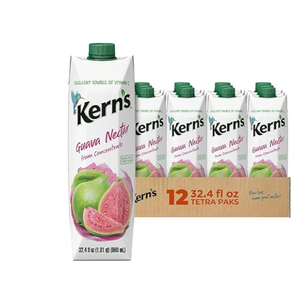 Kern’s Guava Juice Nectar - Guava Nectar Made with Fresh Fruit Puree - Tropical Fruit Juice Concentrate for Smoothie Mix, Cocktail Mixers, Kids Drinks & Mexican Beverages - 32.4oz, 12 Pack, BB Date: 05/06/26