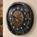 HOIBAI Large Wall Clock for Living Room Decor 36 Inch,Vintage Wood Black