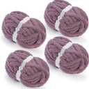 Chunky Chenille Yarn for Crocheting, Chunky Yarn for Hand Knitting Blanket, Bulky Chunky Fluffy Yarn for Crocheting, Jumbo Yarn, Thick Yarn, Pack of 4 (4 Skeins, Each Skein 28 yds, 8oz) Roan Rouge