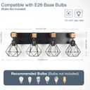 Farmhouse Vanity Light for Bathroom, 4-Light Bathroom Vanity Light Fixtures, with Cage Metal Lampshade for Mirror