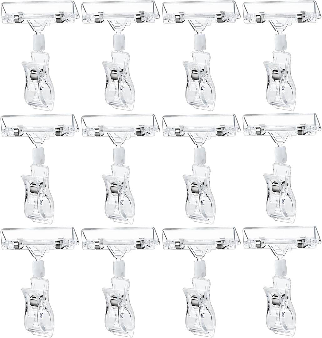 TINSKY 50PCS Clear Sign Clips Holders, Merchandise Sign Clip Rotatable Price Display Rack Acrylic Sign Holder Clip Double Sided Sale Signs Holders for Retail Rack, Baskets or Cards