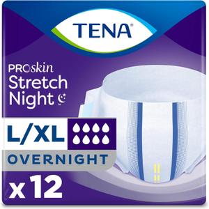 4 x Tena ProSkin Overnight Incontinence Adult Diaper for Women & Men, Stretch, Large/Extra Large, 12 Count
