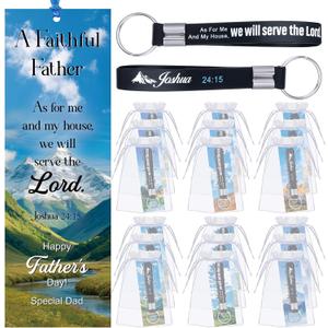 Landical 24 Pcs/12 Sets Christian Father's Day Gifts Bulk, Include 12 Faithful Father Bookmarks 12 Joshua 24:15 Keychains Special Dad Religious Gift for Men Dad Church Party Favor