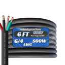 6 Gauge 4 Conductor 6/4 AWG Black SOOW Portable Power Cable Wire (6 Feet)