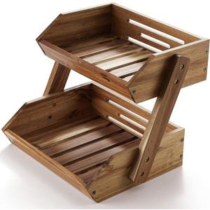 Fruit Basket, Fruit Bowl, 2 Tier Fruit Basket for Kitchen Counter, Produce Stand Storage Holder, Heavy Duty/Multipurpose/Large Capacity for Onion Potato, Vegetables, Spice Jars, Bread Storage (Natural)