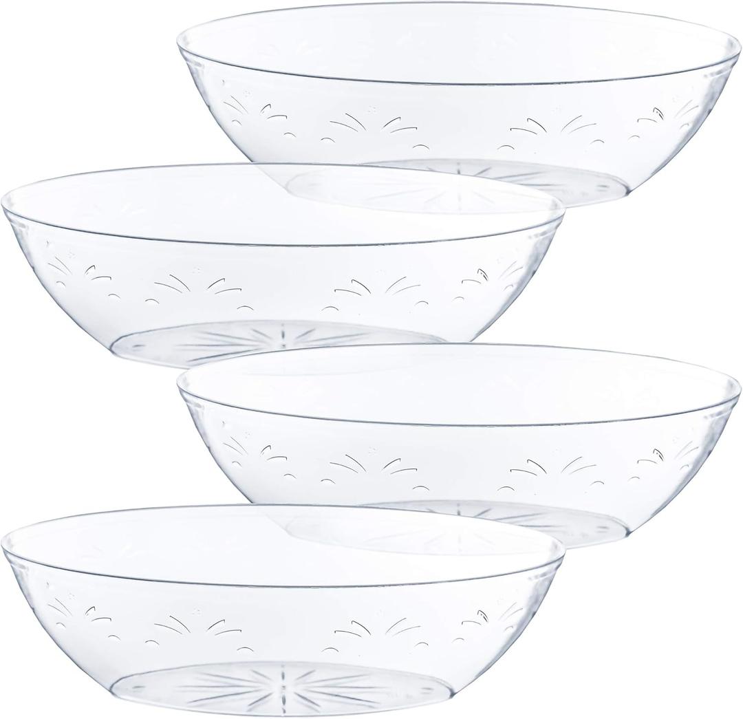 PLASTICPRO Disposable Oval Serving Bowls, Party Snack or Salad Bowl, 64-Ounce, Plastic Crystal Clear Pack of 4 PLASTICPRO Disposable Oval Serving Bowls, Party Snack or Salad Bowl, 64-Ounce, Plastic Crystal Clear Pack of 4