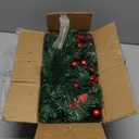 9Ft Pre-lit Christmas Garland with LED Lights Battery Operated, Holiday Decoration Stairs Wall Mantle Door Indoor Outdoor, Decorated with Red Flower, Balls, Berries, Snowy Pine, Christmas Collection