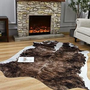 Easycozy Faux Cowhide Large Cow Print Rug - 5.2 x 6.3 Feet Thickened Elastic Rug for Bedroom, Living Room, Home Office, Western Decor