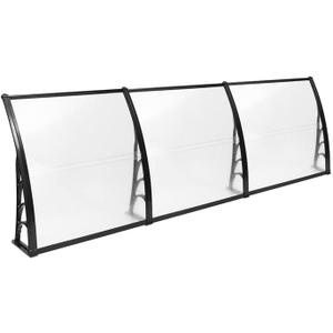 116 inch / 78 inch / 39 inch Window Awning Outdoor Polycarbonate Hollow Sheet Door Patio Canopy (Silver Canopy + Black Bracket, 40''x 120'')