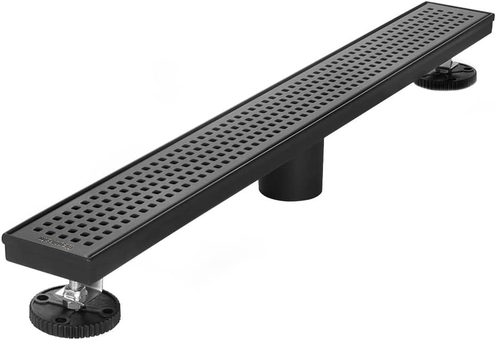 Neodrain 36-Inch Linear Shower Drain with Removable Quadrato Pattern Grate, Brushed 304 Stainless Steel Rectangle Shower Floor Drain, Linear Drain with Leveling Feet,Hair Strainer