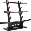 huyear Sword Stand Display 5 Tier,Black Katana Stand Table,Samurai Sword Holder Stand Desktop,Wood Sword Rack for Katana Sword Tanto Rapier Genji Hanging