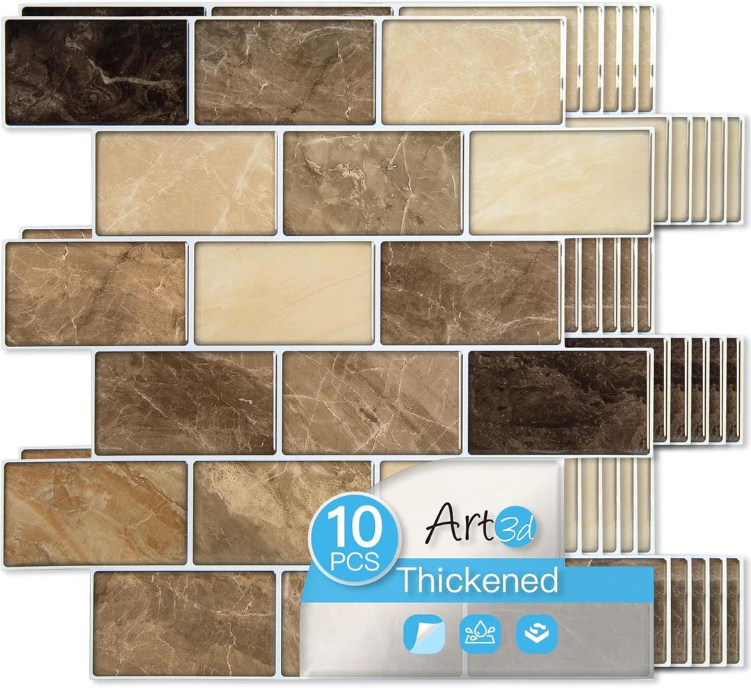 Art3d Peel and Stick Backsplash Tiles 12"x12" Yellow Jasper Thicker Design, Self-Adhesive Wall Tile for Kitchen & Bathroom