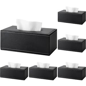 6 Pack Fashion Leather Tissue Box Cover - Tissue Box Cover Rectangle for Bathroom Kitchen Bedroom Office with Magnetic Locking Bottom (Black)
