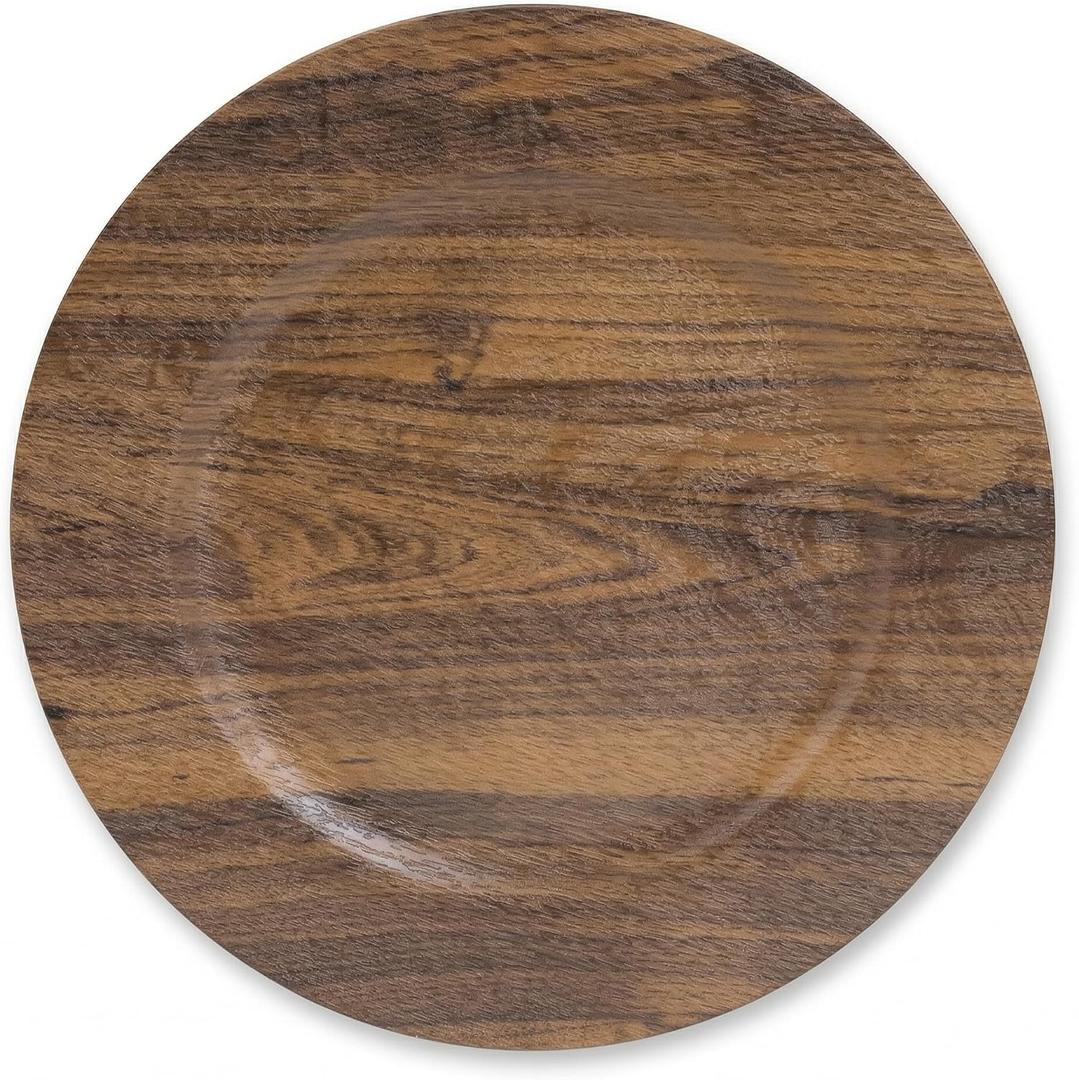 JEVERGN Faux Wood Charger Plates Set of 40, 13-Inch Rustic Farmhouse Plastic Round Decorative Service Plates for Dinner Plates, Table Decor for Wedding, Thanksgiving, Christmas & Fall Parties