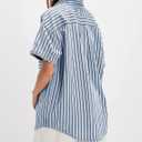 Womens Striped Button Down Shirts Casual Collared Short Sleeve Blouses Tops (XL)