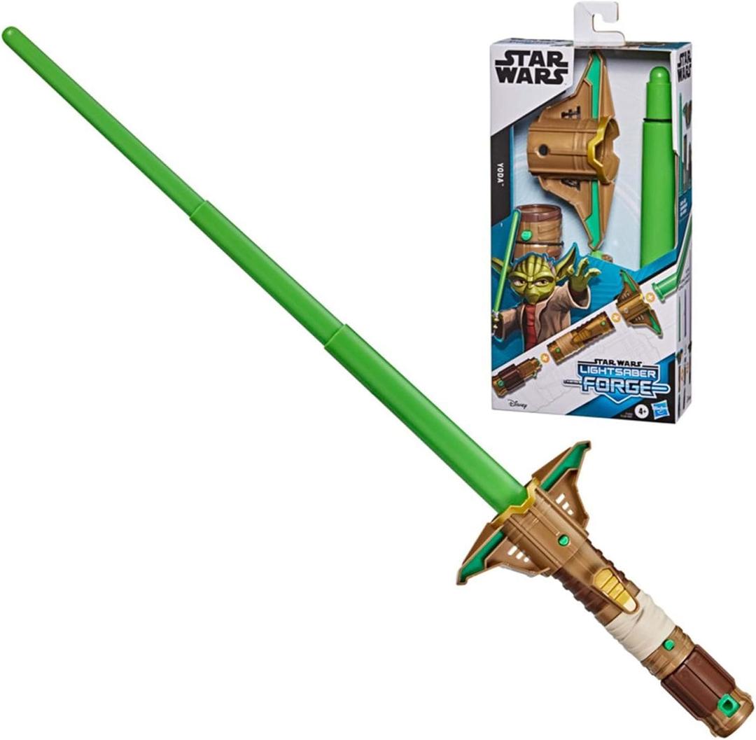 STAR WARS Lightsaber Forge Yoda Extendable Lightsaber Toy, Customizable Roleplay Toy for Kids Ages 4 and Up, Multicolor, Standard (F1163)