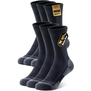 PULIOU Merino Wool Hiking Socks for Men Women, 3 Pairs Anti-Blister Breathable Cushioned Socks for Outdoor Adventure (Large, Black-3pcs-g1)