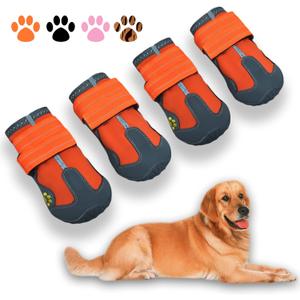 XSY&G Dog Boots,Waterproof Dog Shoes,Dog Booties with Reflective Strips Rugged Anti-Slip Sole and Skid-Proof,Outdoor Dog Shoes for  Dogs 4Pcs Orange-Size 1
