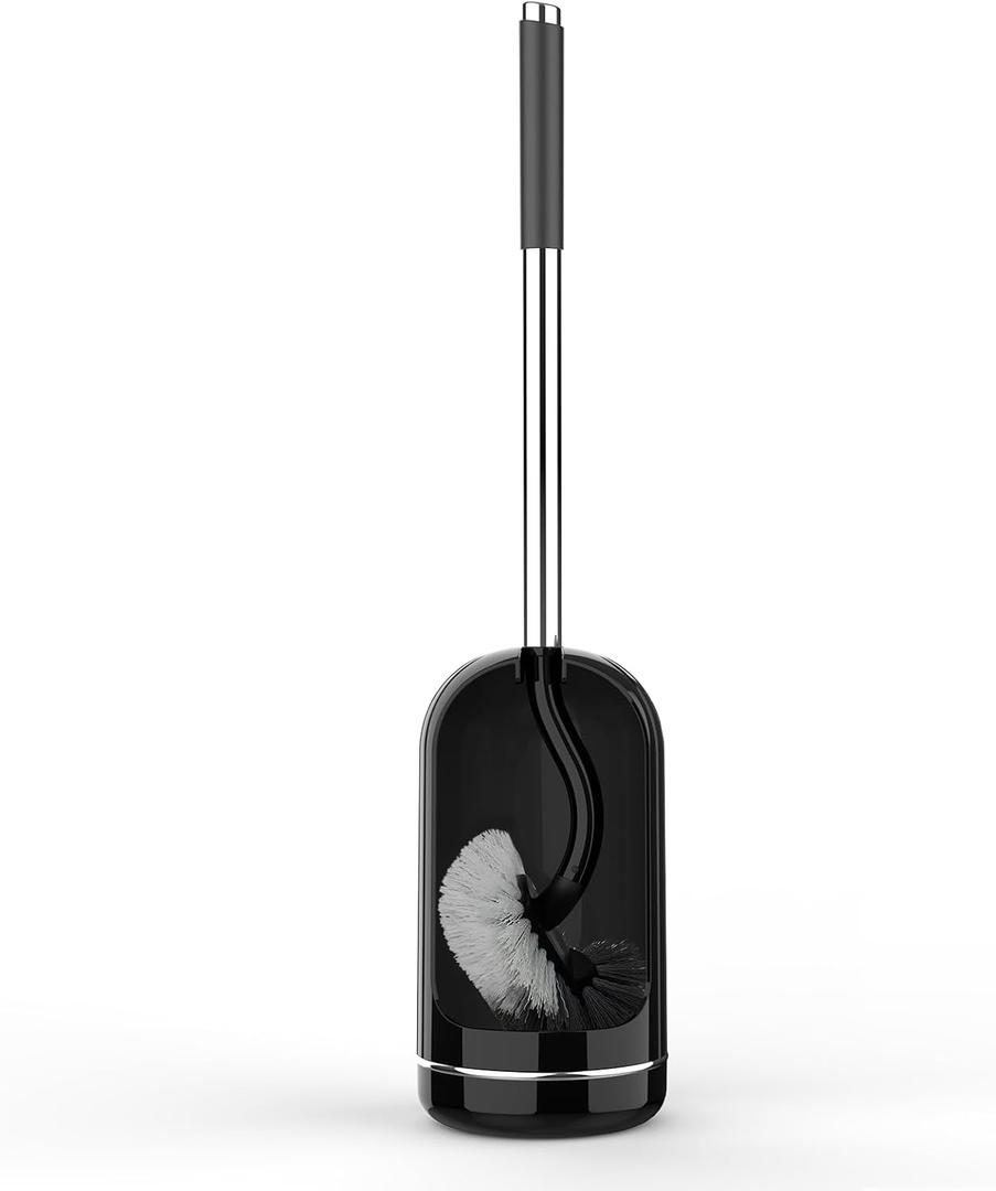 SetSail Toilet Brush and Holder Set, Compact Size Curved Toilet Bowl Brush for Bathroom Deep Cleaning with Stainless Steel Handle Toilet Cleaner Brush, Black (1 pack)